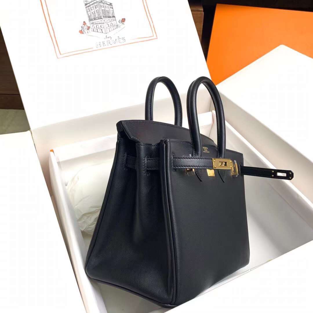 Hermes Birkin 25CM Swift Leather Handbag Black 